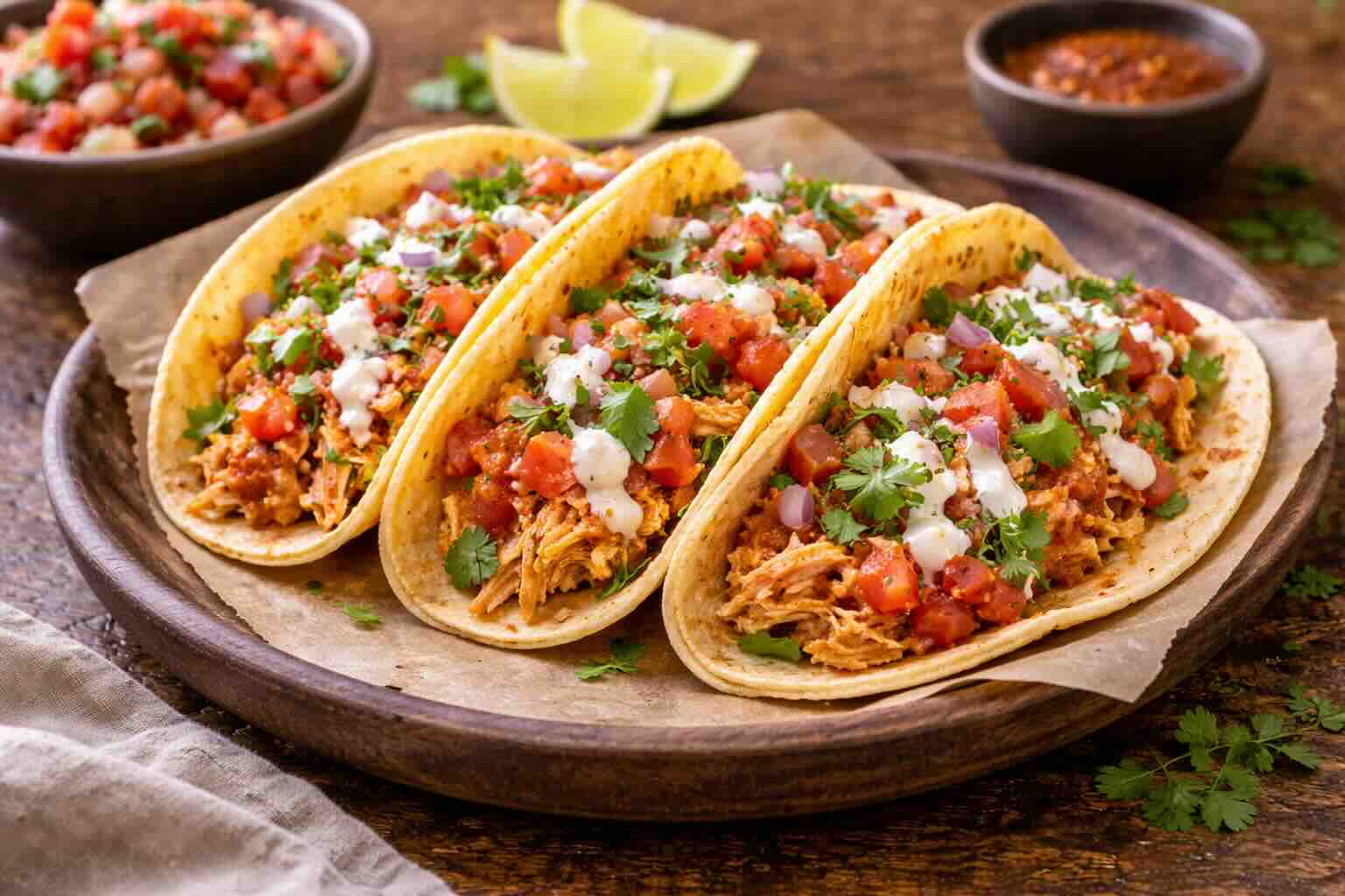 Shredded chicken corn tortilla tacos
