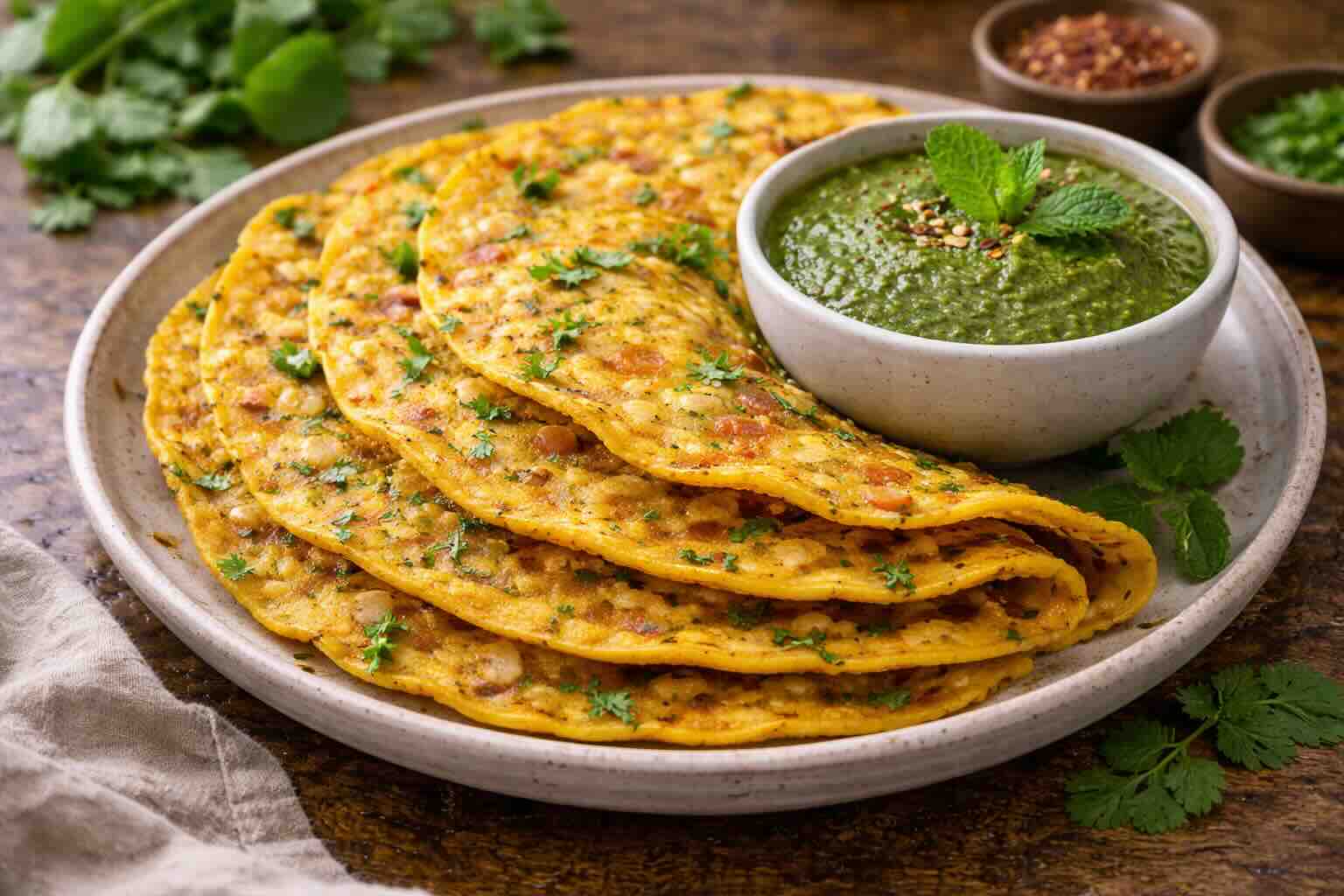 Besan Cheela with Mint Chutney